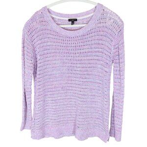 TALBOTS Pastel Purple Open Knit Crochet Crew Neck Cotton Sweater Size Lp Beach